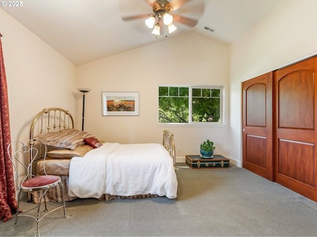 15700 SW Division St, Beaverton, OR 97007 - bedroom featuring vaulted ceiling, carpet floors, and ceiling fan