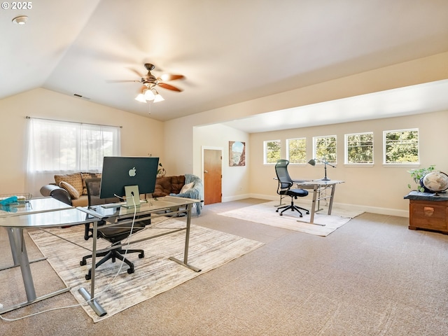 15700 SW Division St, Beaverton, OR 97007 - home office with lofted ceiling, light colored carpet, and ceiling fan