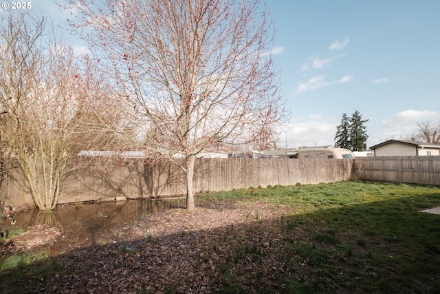 view of yard with a fenced backyard