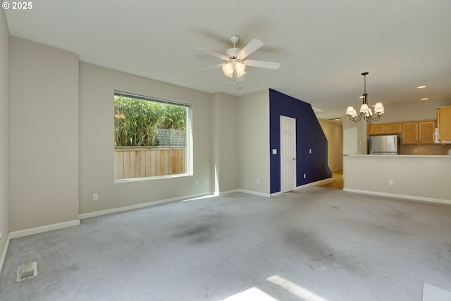 4338 NE 76th Ave, Portland, OR 97218 - unfurnished living room featuring a chandelier, ceiling fan, light carpet, and recessed lighting