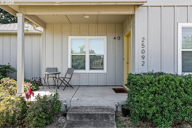 25092 Amber Ct, Veneta, OR 97487 - view of exterior entry featuring board and batten siding and covered porch