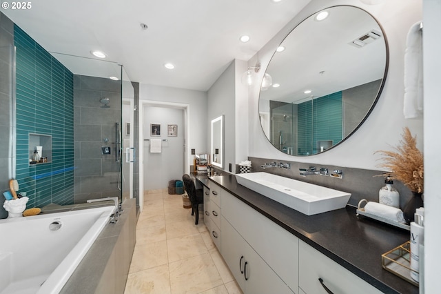 700 Washington St Unit 1125, Vancouver, WA 98660 - full bath featuring vanity, a shower stall, a garden tub, recessed lighting, and tile patterned flooring