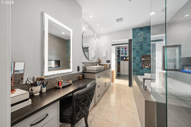 700 Washington St Unit 1125, Vancouver, WA 98660 - full bathroom with vanity, a garden tub, tile patterned floors, recessed lighting, and a shower