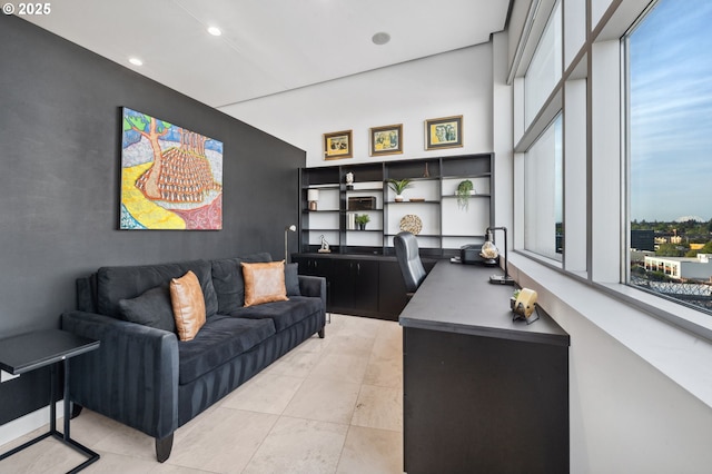 700 Washington St Unit 1125, Vancouver, WA 98660 - office space featuring recessed lighting, an accent wall, light tile patterned floors, and a high ceiling