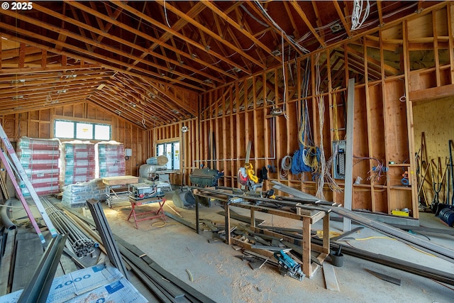 miscellaneous room featuring lofted ceiling