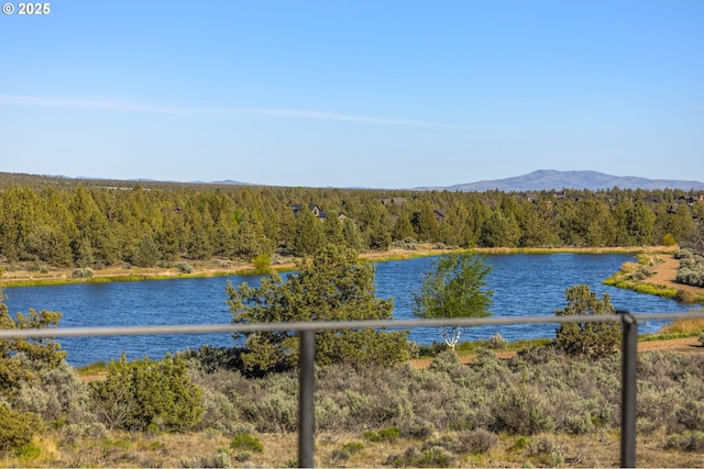 17097 SW Lago Vista Dr, Powell Butte, OR 97753 - water view featuring a heavily wooded area and a mountainous background