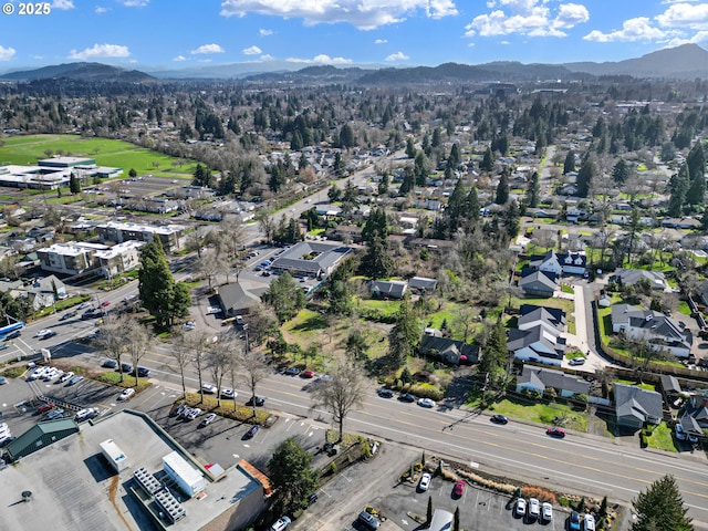 drone / aerial view with a mountain view