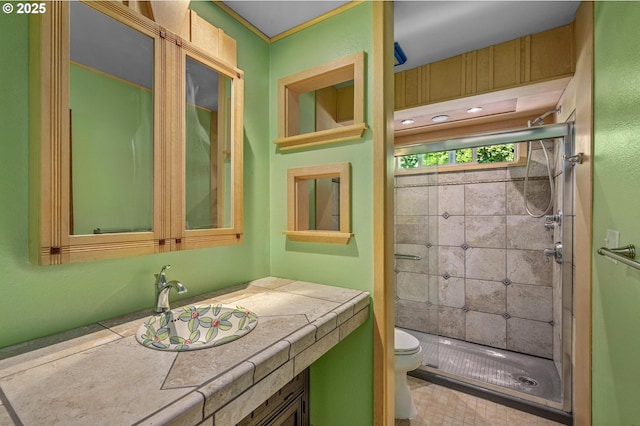 32813 NW Peak Rd, Scappoose, OR 97056 - full bathroom featuring toilet, vanity, and a shower stall