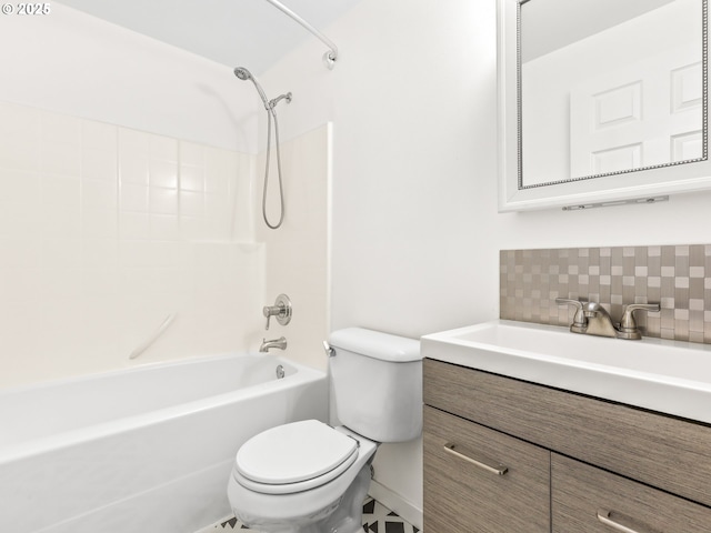 full bathroom featuring tasteful backsplash, vanity, toilet, and bathing tub / shower combination