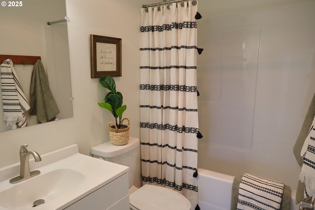46412 Lyons Mill City Dr, Lyons, OR 97358 - bathroom with shower / bath combo with shower curtain, vanity, and toilet