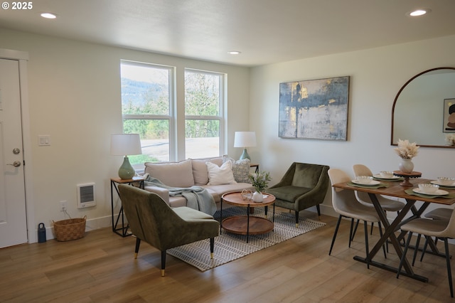 46412 Lyons Mill City Dr, Lyons, OR 97358 - living area with recessed lighting, wood finished floors, baseboards, and heating unit