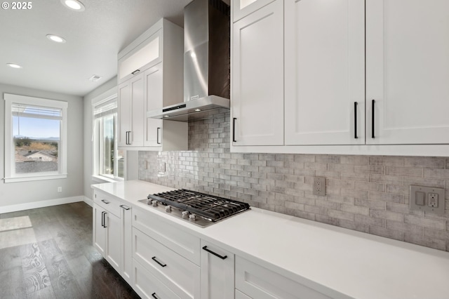 1730 N 12th St, Washougal, WA 98671 - kitchen featuring stainless steel gas cooktop, wall chimney range hood, baseboards, decorative backsplash, and light countertops