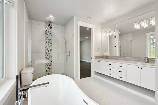 1730 N 12th St, Washougal, WA 98671 - bathroom with a shower stall, double vanity, a freestanding bath, and recessed lighting
