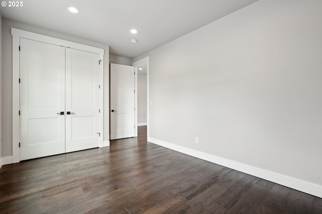 1730 N 12th St, Washougal, WA 98671 - unfurnished bedroom with recessed lighting, baseboards, wood finished floors, and a closet