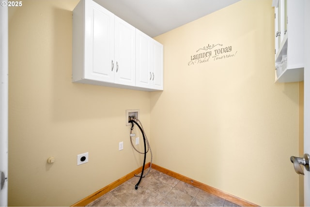1602 NE 16th Ct, Battle Ground, WA 98604 - washroom featuring cabinet space, baseboards, washer hookup, and hookup for an electric dryer