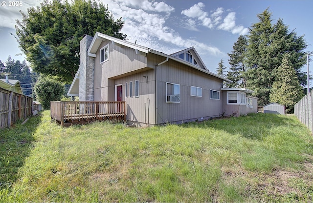 8400 Cason Rd, Gladstone, OR 97027 - back of property with a wooden deck and a chimney