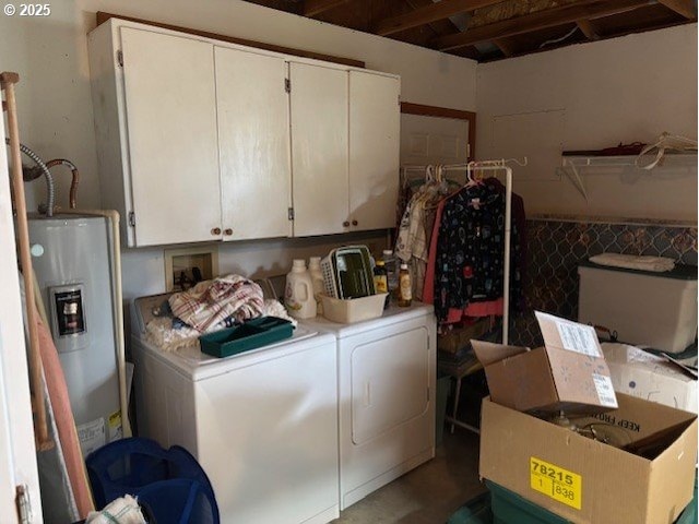2640 Virginia Ave, North Bend, OR 97459 - laundry area featuring washing machine and dryer, water heater, and cabinet space