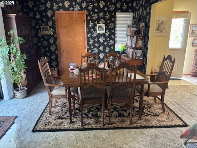 2640 Virginia Ave, North Bend, OR 97459 - dining room with carpet floors and wallpapered walls