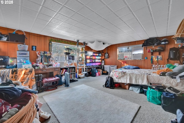 1648 Augusta St, Eugene, OR 97403 - bedroom featuring carpet, wood walls, and cooling unit