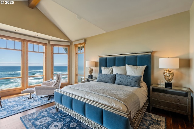 280 Fall Creek Dr, Oceanside, OR 97134 - bedroom with wood finished floors, a water view, and recessed lighting