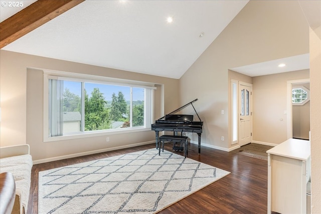8311 Greenann Ct, Gladstone, OR 97027 - living area with dark wood finished floors, high vaulted ceiling, and recessed lighting