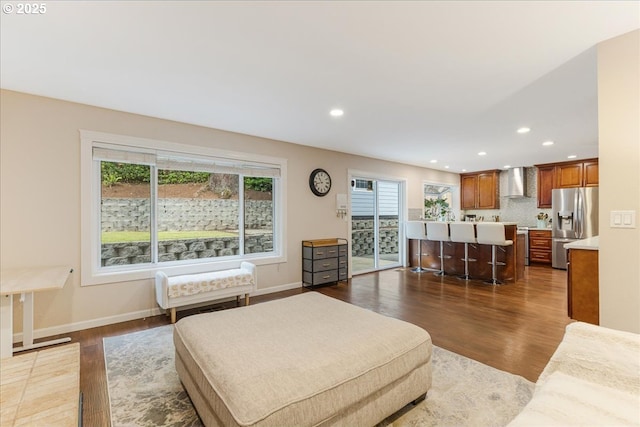 8311 Greenann Ct, Gladstone, OR 97027 - living area featuring dark wood finished floors and recessed lighting