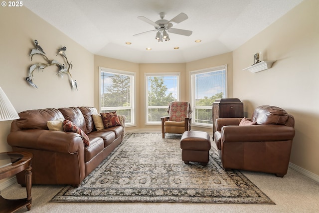 12345 SE Wagner St, Happy Valley, OR 97086 - living room with a ceiling fan, carpet, and baseboards