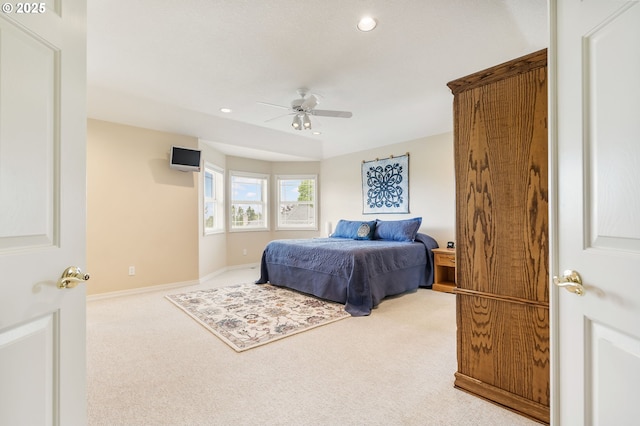 12345 SE Wagner St, Happy Valley, OR 97086 - bedroom featuring carpet floors, recessed lighting, ceiling fan, and baseboards