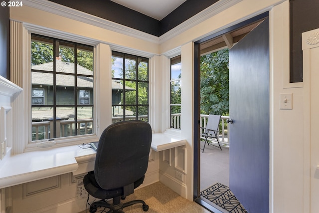 view of carpeted office space