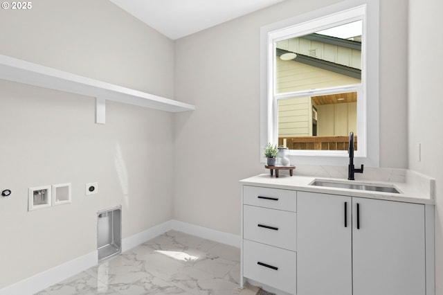 6803 NW 24th Ct, Vancouver, WA 98665 - laundry room with electric dryer hookup, hookup for a washing machine, light marble finish floors, and cabinet space