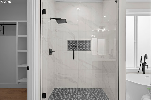 6803 NW 24th Ct, Vancouver, WA 98665 - full bathroom with a marble finish shower, a freestanding bath, and a spacious closet