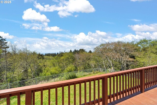 32890 Hillside Acres Rd, Gold Beach, OR 97444 - deck featuring a lawn and a view of trees