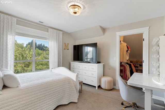 1720 W Meadows Dr NW, Salem, OR 97304 - bedroom with light carpet, a spacious closet, a desk, and vaulted ceiling