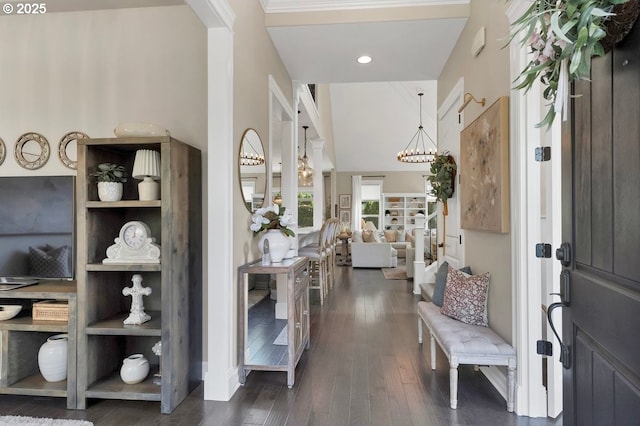 1720 W Meadows Dr NW, Salem, OR 97304 - foyer with dark wood-style flooring, a chandelier, and recessed lighting