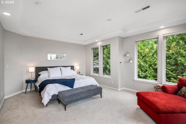 8427 NW Timber Ridge Ct, Portland, OR 97229 - carpeted bedroom with baseboards, a tray ceiling, and recessed lighting