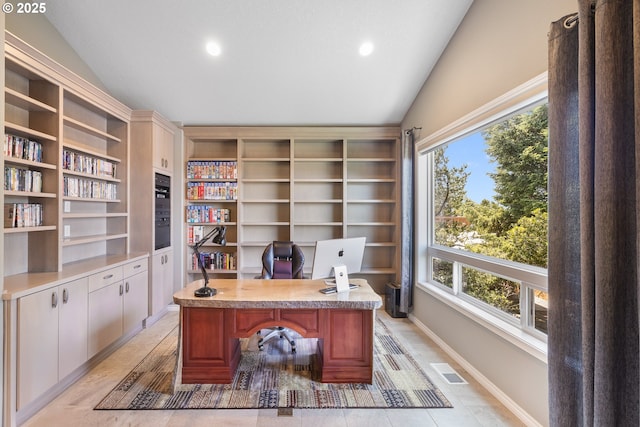 8985 Chinook Ln, Manzanita, OR 97130 - office space with healthy amount of natural light, vaulted ceiling, and recessed lighting