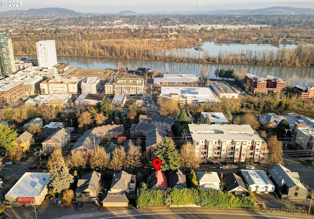 bird's eye view featuring a water view