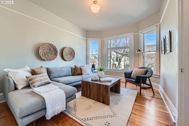 living area with baseboards and light wood-style floors