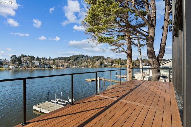 view of dock with a water view