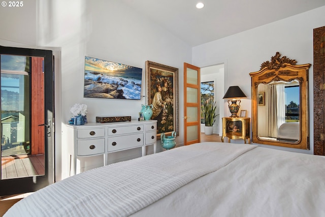 bedroom with access to outside and recessed lighting
