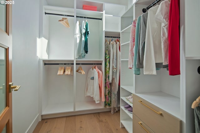 walk in closet featuring wood finished floors