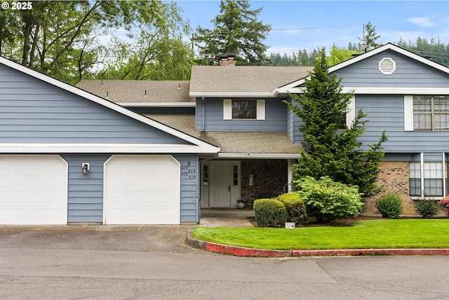 434 SW Eastman Pkwy, Gresham, OR 97080 - view of front of home with a shingled roof, driveway, a chimney, an attached garage, and a front lawn