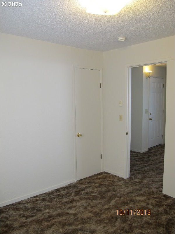unfurnished room with carpet flooring and a textured ceiling