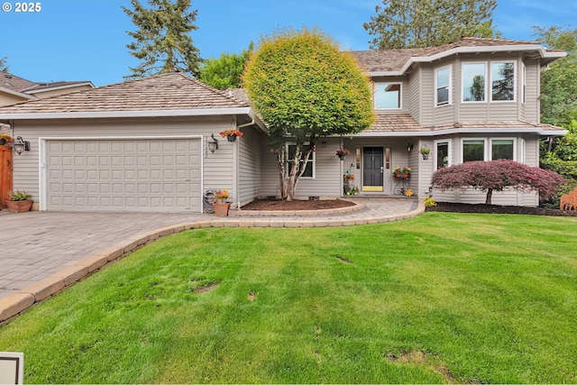 19642 SW 56th Ct, Tualatin, OR 97062 - view of front of property featuring a garage, a front yard, and decorative driveway