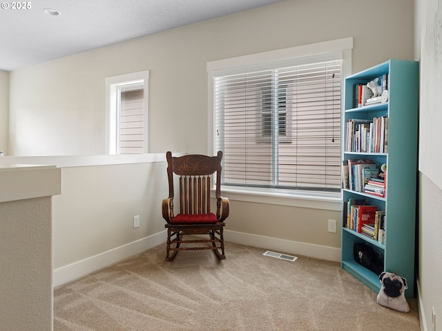 sitting room featuring carpet