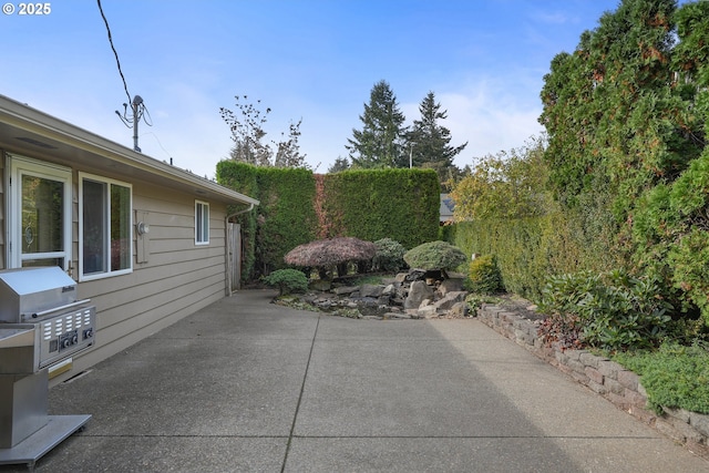 view of patio / terrace featuring fence and grilling area