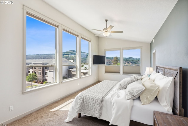 201 Selkirk Ln, Hood River, OR 97031 - carpeted bedroom featuring vaulted ceiling, ceiling fan, and baseboards