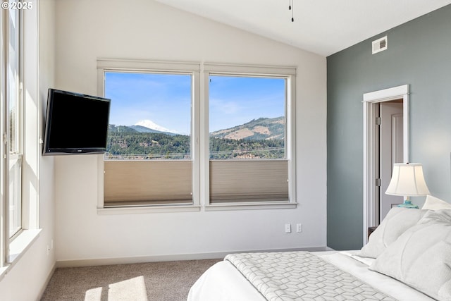 201 Selkirk Ln, Hood River, OR 97031 - bedroom featuring vaulted ceiling, multiple windows, carpet, and baseboards