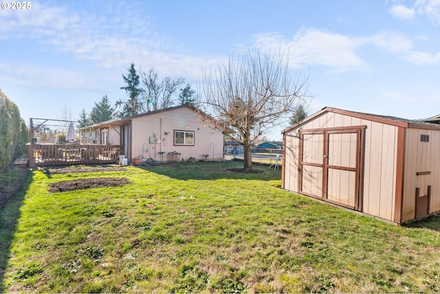 view of yard featuring a shed