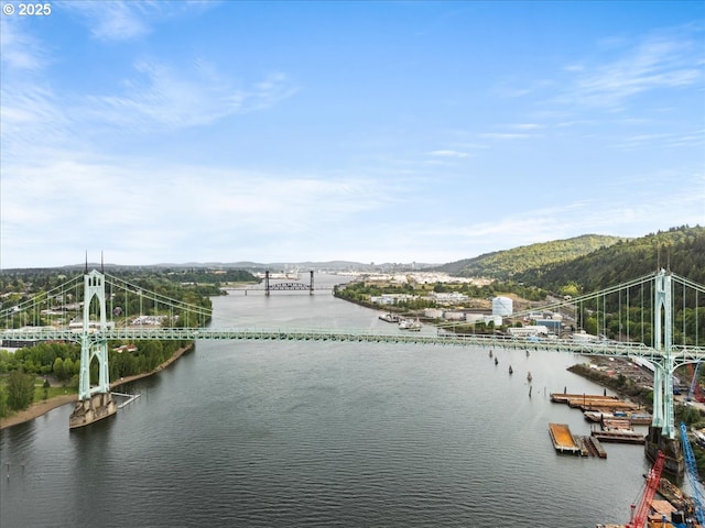 8527 N Princeton St, Portland, OR 97203 - water view with a notable bridge and a mountain backdrop